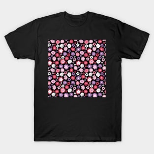 BLACK PINK PURPLE RETRO FLORAL FLOWERS VINTAGE T-Shirt